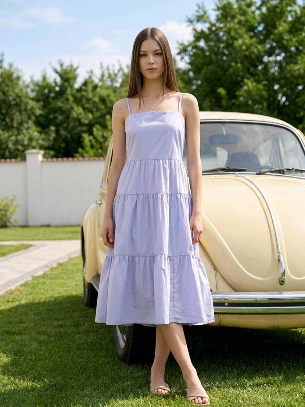 GAP Light Blue Tiered Spaghetti-Strap Midi Dress With Pockets